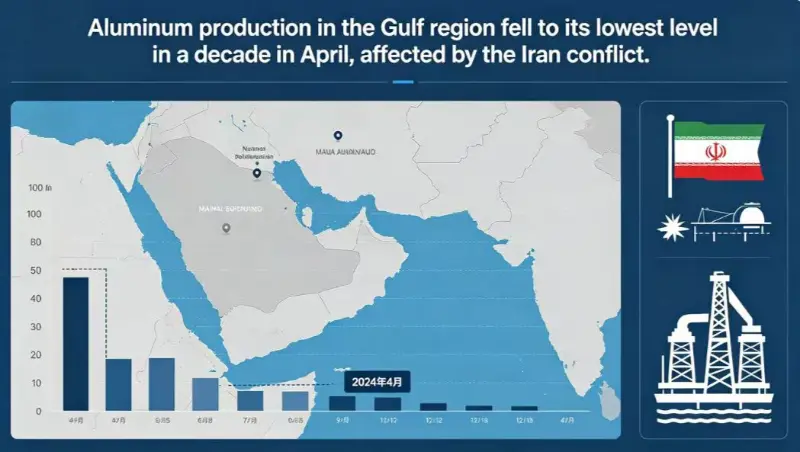 La producción de aluminio en la región del Golfo cayó en abril a su nivel más bajo en más de una década, afectada por el conflicto con Irán.